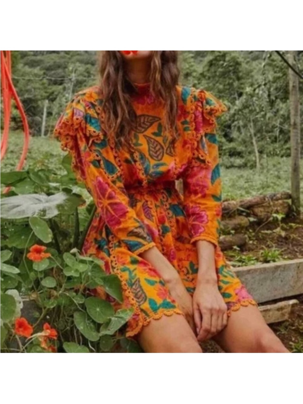 NWT FARM Rio Flowerdoscopic Yellow Mini Dress size small - Picture 4 of 12